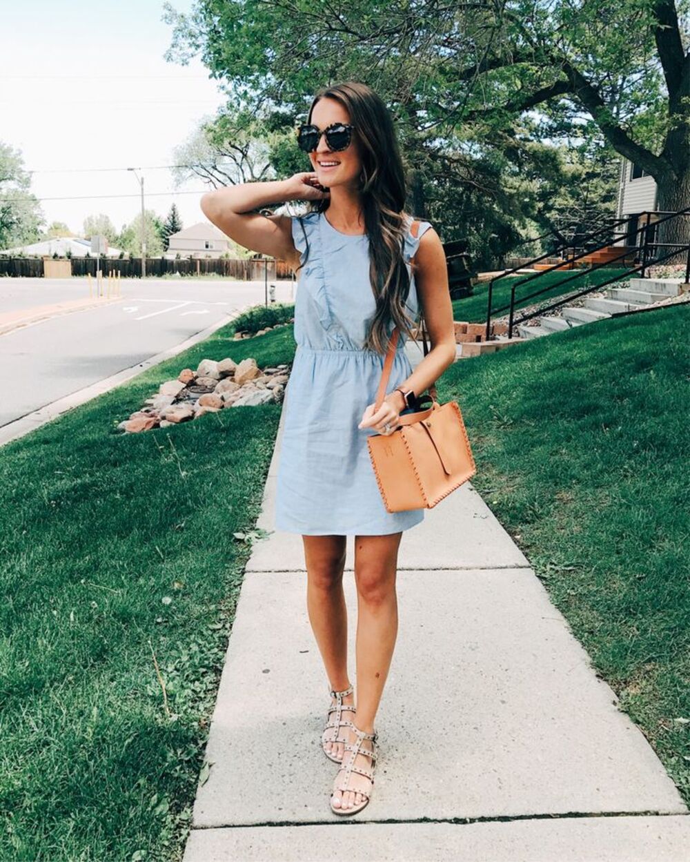 Madewell Bellflower Ruffle Dress in Craft Blue Chambray